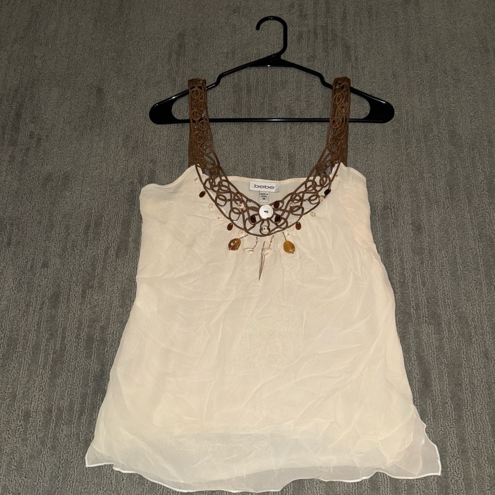 Vintage silk bebe Cream tank with shell embellishments